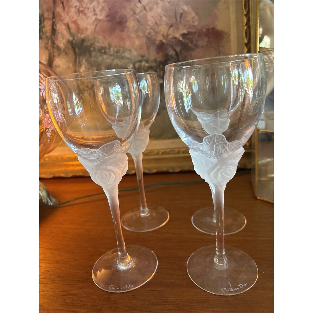 ONE Vintage Christian Dior 'Dior Rose' Frosted Crystal Wine Glass Discontinued